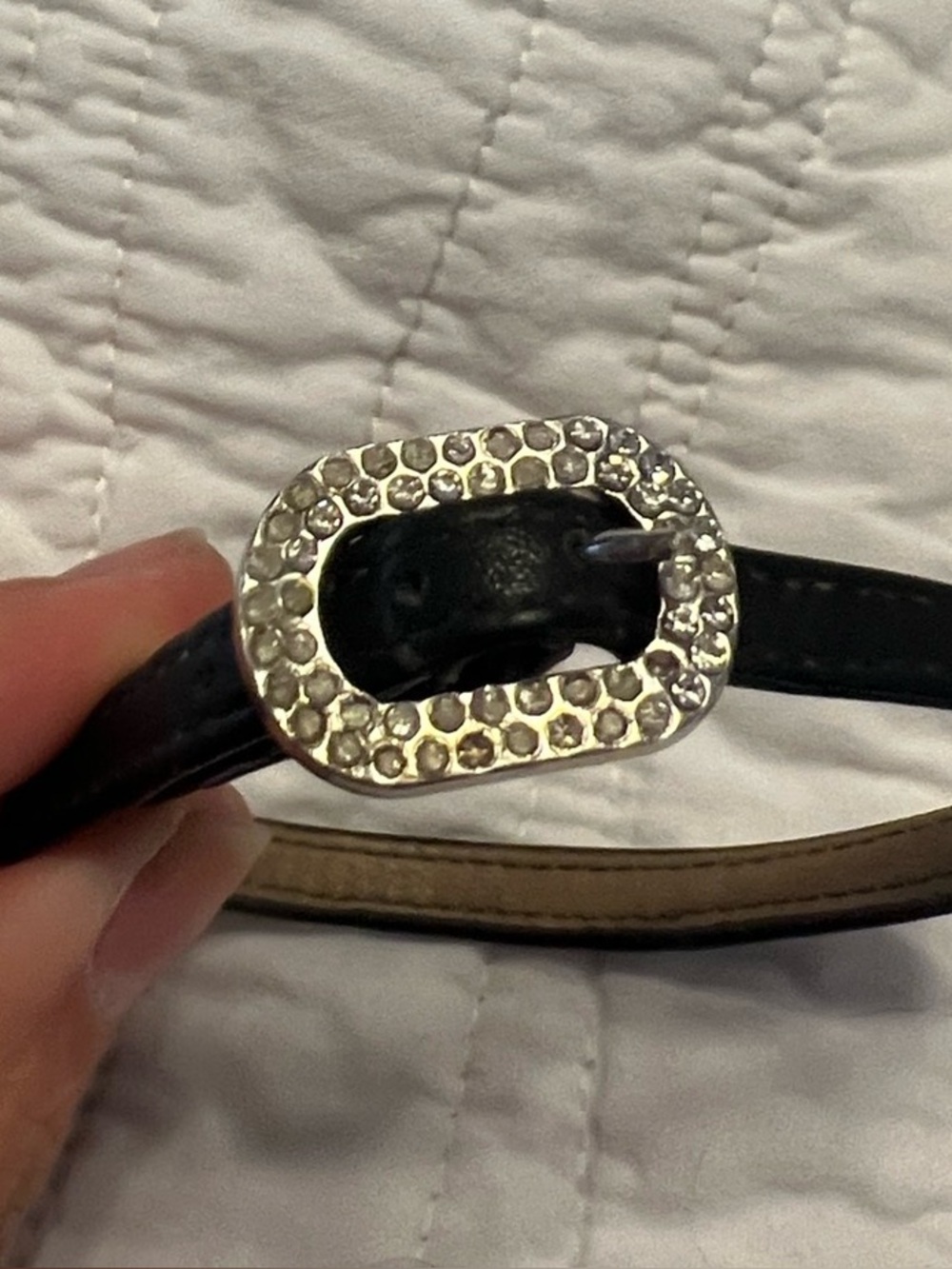 Black leather anklet with diamond buckle